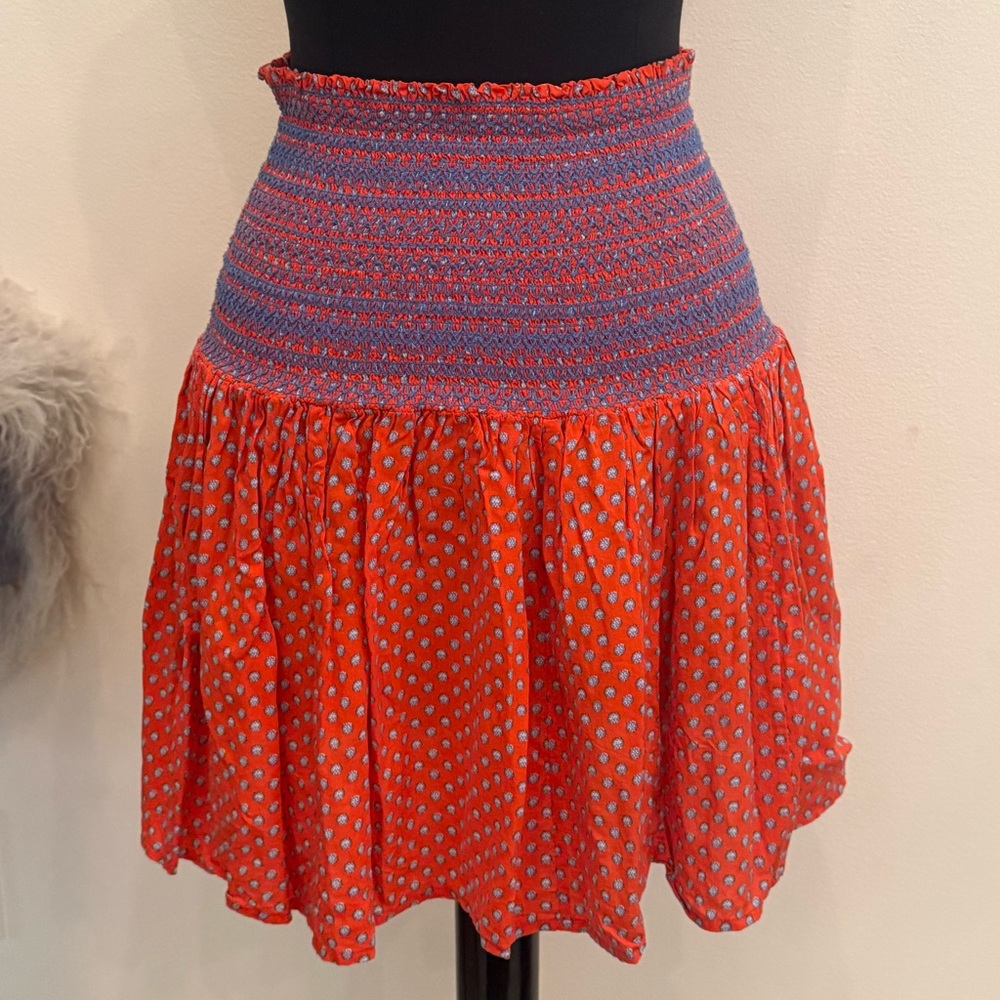 Tory Burch Red + Blue Boho Smocked Mini Skirt or Top Sz XS $328